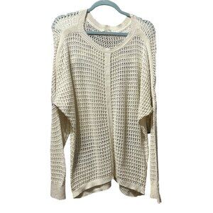 Prana women’s sz XL ivory open weave long sleeve sweater FLAW missing fabric tag